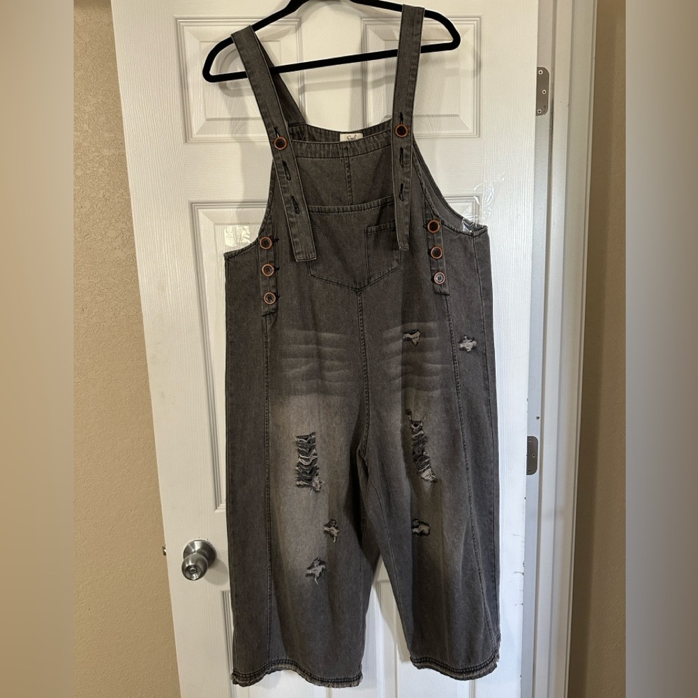 Easel Charcoal Denim Overalls